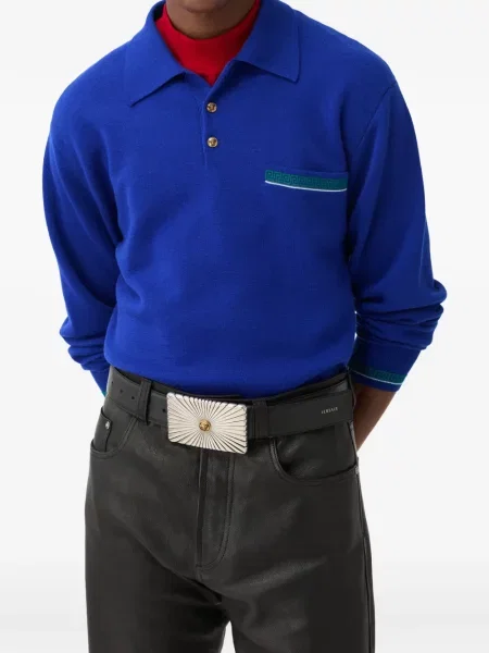 Tricou polo Versace de lână albastru