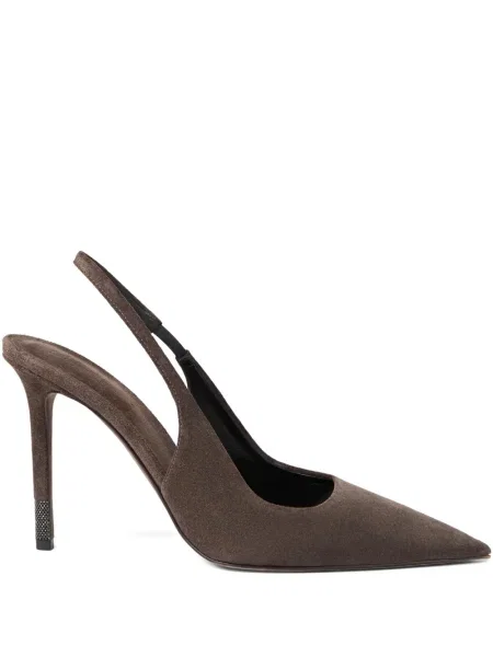 Pantofi cu toc Brunello Cucinelli din piele de căprioară slingback maro