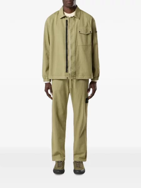 Pantaloni Stone Island cu model herringbone cu strasuri verde
