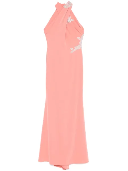 Rochie maxi Cristallini din crep de costum portocaliu