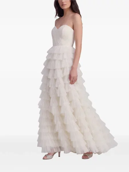 Μάξι φόρεμα Marco Gabrielli Atelier με βολάν στράπλες λευκό