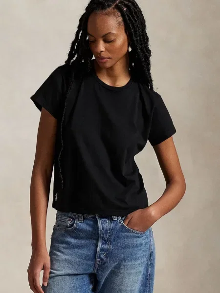 T-shirt z wyhaftowanym logo i okrągłym dekoltem Polo Ralph Lauren czarna