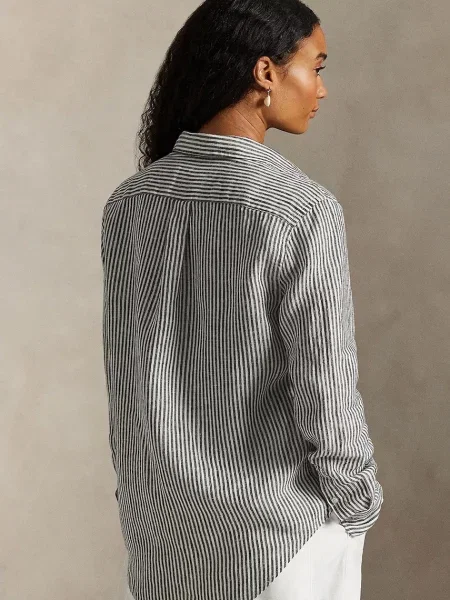 Льняная классическая ошейниковый рубашка Polo Ralph Lauren серая