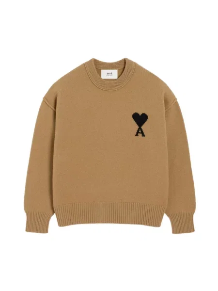 Sweter Ami Paris wełniany z okrągłym dekoltem czarny