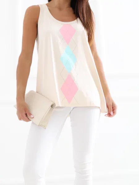 Top Relevance cu imprimeu geometric bej