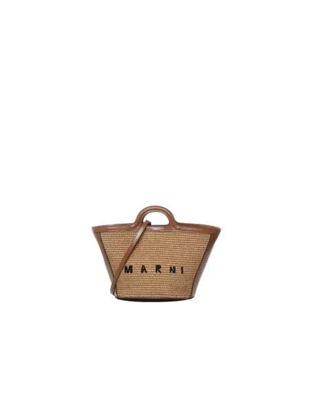 Shopperka Marni skórzana boho pleciona brązowa
