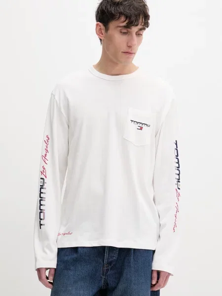 Tommy Jeans majica dugih rukava muška od pamuka bež