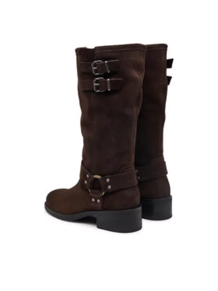 Čižmy vo vojenskom štýle Tommy Jeans Tjw Brushed Suede Biker Boots Tmavo hnedá