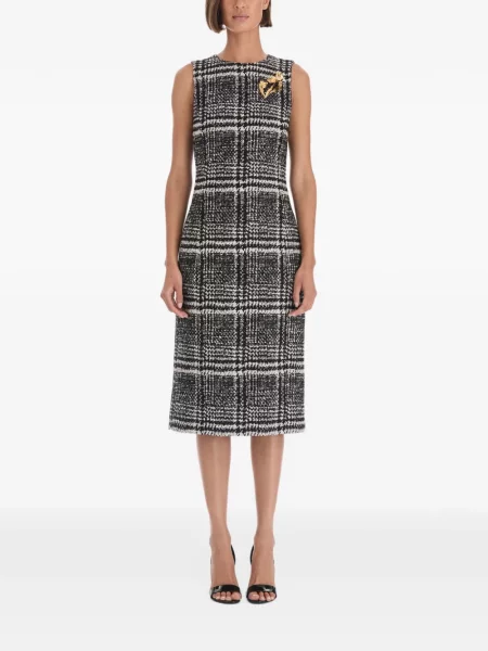 Rochie midi Oscar De La Renta în carouri din tweed negru