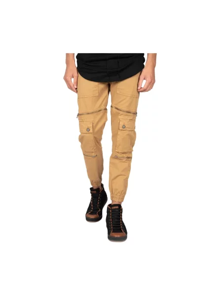 Spodnie Xagon Man casual z kieszeniami na zamek brązowe