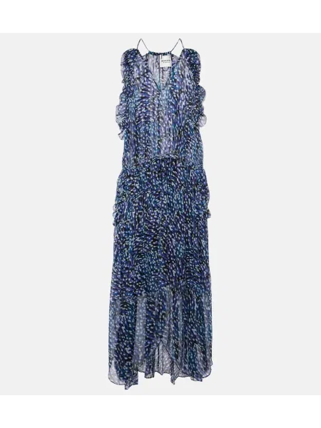 Rochie midi Marant Etoile cu imagine din muselină până la genunchi albastru