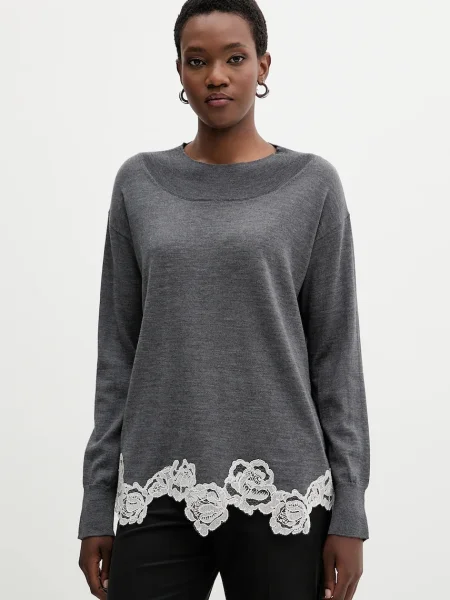 Вълнен пуловер Blugirl Blumarine от лека материя сиво