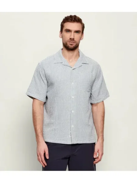 Guess Jeans Cămașă CAMP | cu adaos de in albastru