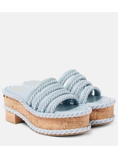 Usnjene mules Valentino Garavani s platformo modra