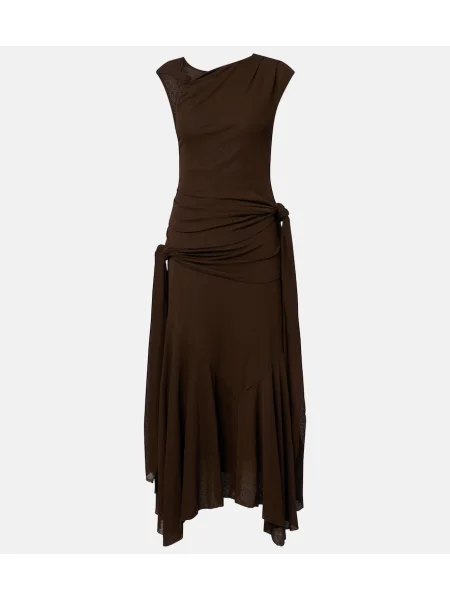 Rochie midi Ganni plasă asimetrică drapată maro