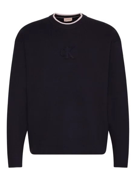 Pulover Calvin Klein Jeans cu decolteu rotund albastru