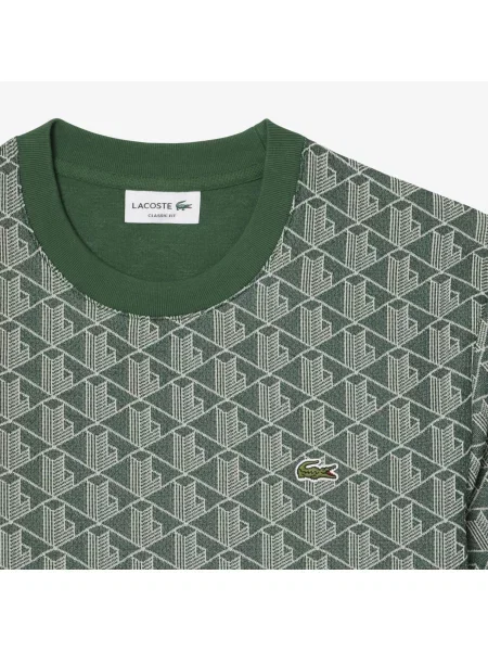 Lacoste T-Shirt Z Okrągłym Dekoltem Z Monogramem Classic Fit Ciemnozielony zielony