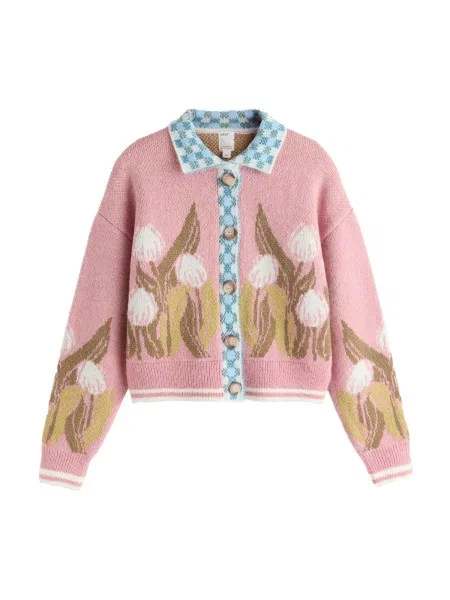 Next Geacă tricotată Tulip oliv / verde deschis / roz alb