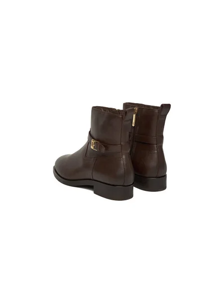 Tommy Hilfiger Kožené členkové topánky TH BUCKLE RIDING LEATHER BOOTIE hnedá