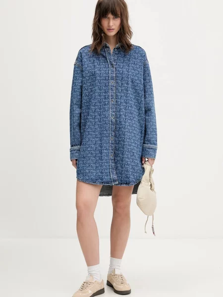 Tommy Jeans sukienka jeansowa mini oversize niebieski