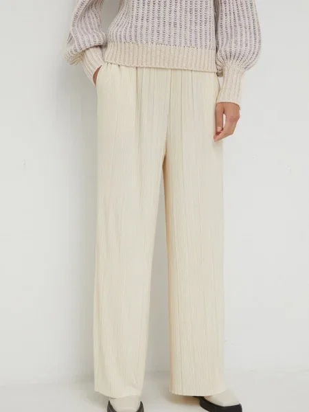 Samsoe Samsoe pantaloni femei lat high waist bej