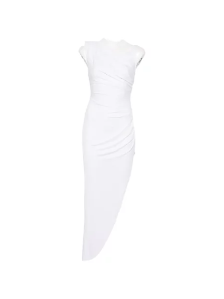 Sukienka midi Elisabetta Franchi asymetryczna drapowana do kolan biała