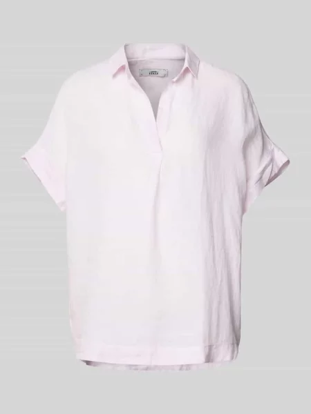 Bluzka lniana o kroju regular fit z krótkimi rękawami model ‘DERRY’ 0039 Italy różowa