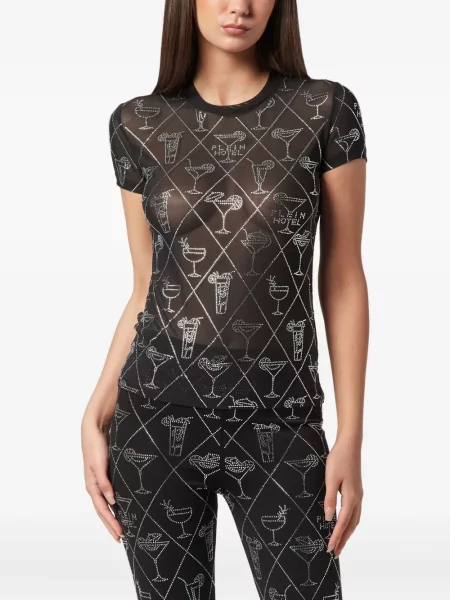 Tricou Philipp Plein plasă de cristal negru