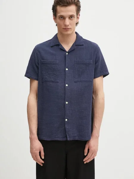 Barbour cămașă din Barbour Benson Textured Relaxed Fit S/S Shirt bleumarin relaxed