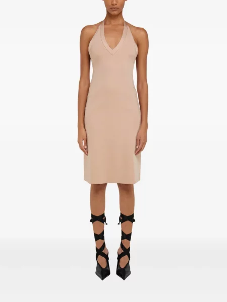 Rochie midi Ferragamo tricotate până la genunchi cu gât halter roz