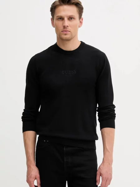 Пуловер Guess HERVEY мъжки от лека материя черно
