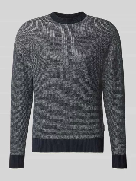 Sweter dzianinowy z czystej bawełny o kroju regular fit Hechter Paris granatowy