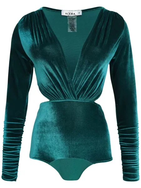 Body Amir Slama de catifea cu decolteu în V verde