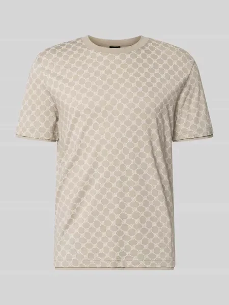 T-shirt z wzór z logo i okrągły dekolt Joop! Collection beżowa