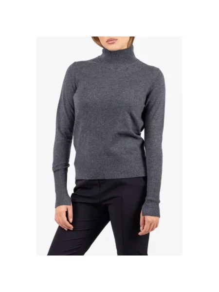 Lniany sweter z golfem Pinko szary