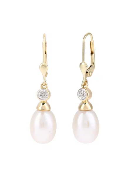 DIAMANT LETERNEL Fülbevalók Ohrhänger aus Gelbgold mit Diamant mit Perle arany