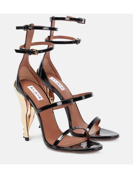 Kožne sandale Alaã¯a od lakirane kože crna