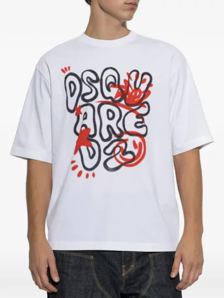 Scurt tricou Dsquared2 cu imagine alb