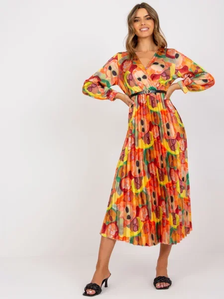 Rochie Fashionhunters plisată de costum portocaliu