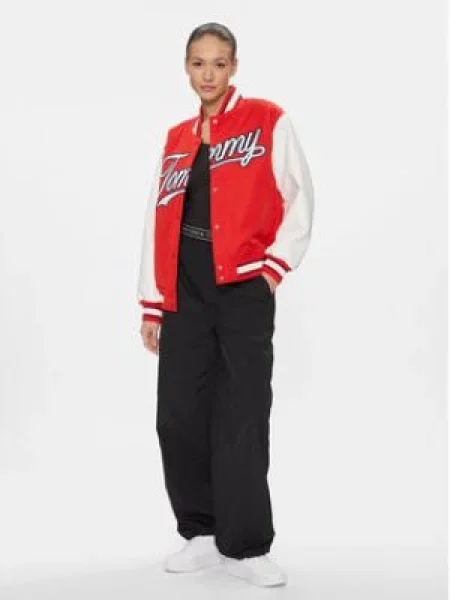Tommy Jeans Bunda bomber Letterman červená