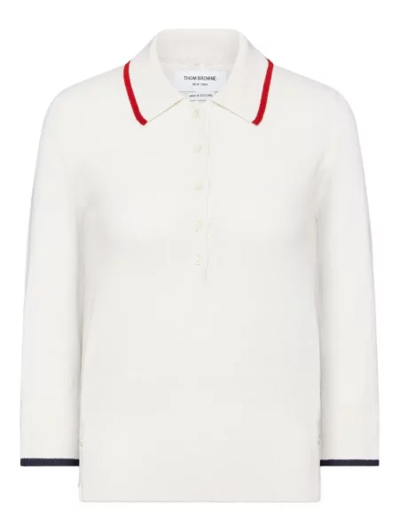 Polo Thom Browne cu mâneci trei sferturi alb