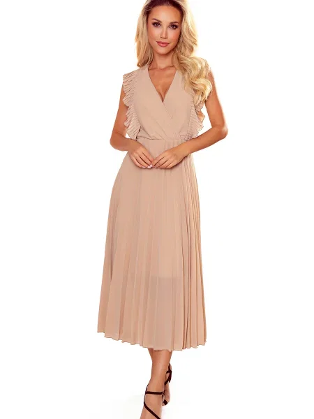 Rochie Numoco cu volane plisată de costum roz