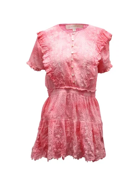 Rochie mini Loveshackfancy cu broderie de costum roz