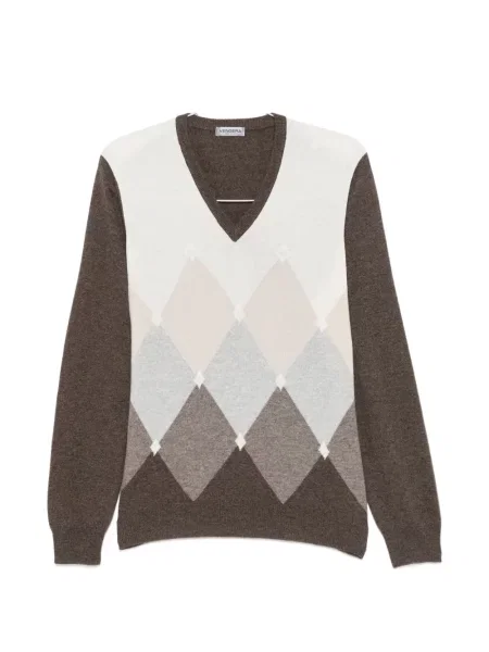 Pulover Vengera cu decolteu în V cu model argyle maro