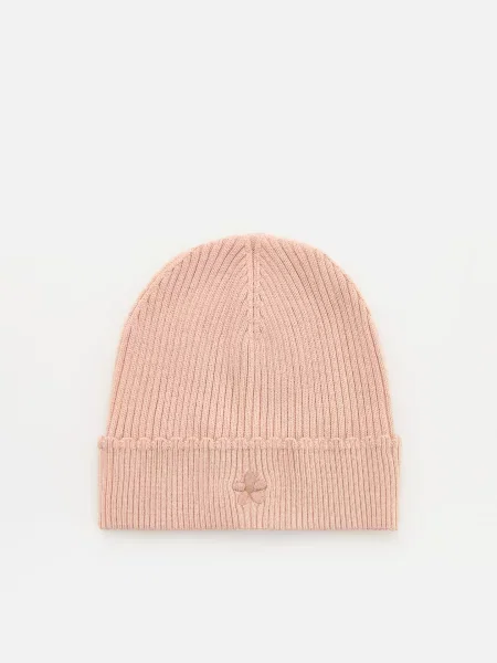 Reserved Bordázott viszkózkeverék beanie sapka bézs