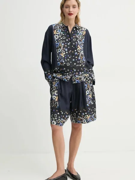 Шовкові шорти MUNTHE FABIANE візерунок висока посадка синій