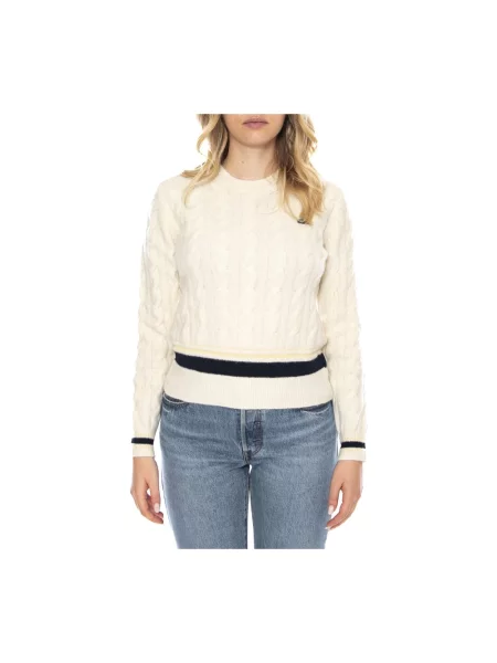 Lacoste sweter z dodatkiem wełny beżowy biały