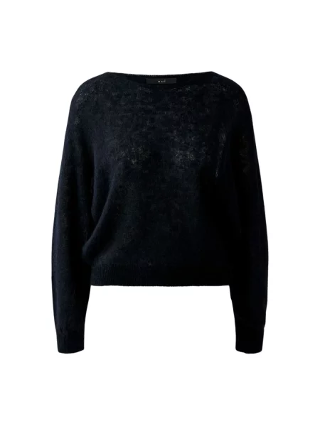 Sweter Oui wełniany z okrągłym dekoltem czarny