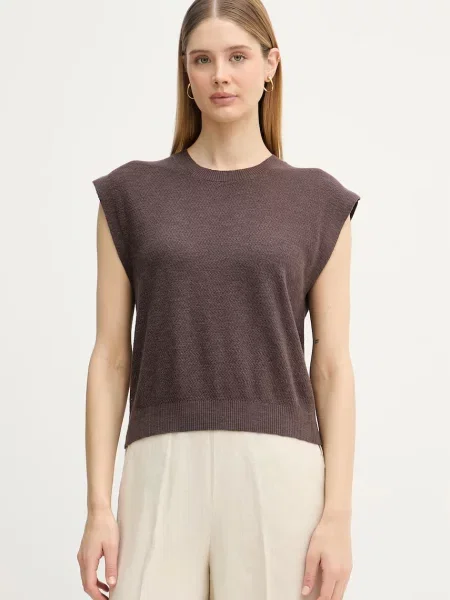 Lniany top United Colors Of Benetton brązowy