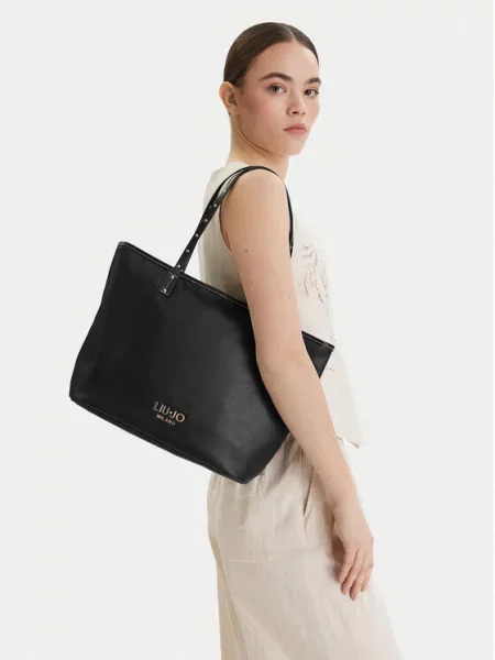 Torba tote z aplikacją z logo model ‘Evrim’ Liu Jo White czarna